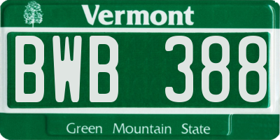 VT license plate BWB388