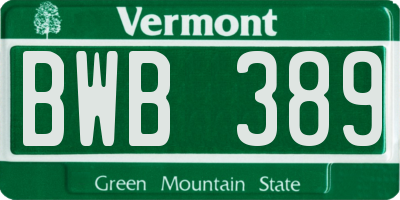 VT license plate BWB389