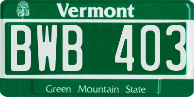 VT license plate BWB403