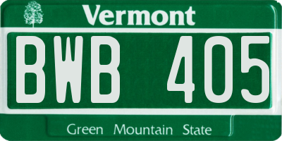 VT license plate BWB405