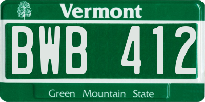 VT license plate BWB412