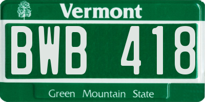VT license plate BWB418