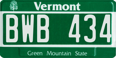 VT license plate BWB434