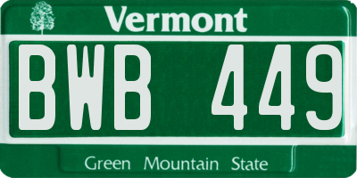 VT license plate BWB449