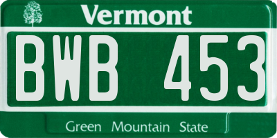 VT license plate BWB453