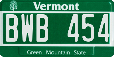VT license plate BWB454
