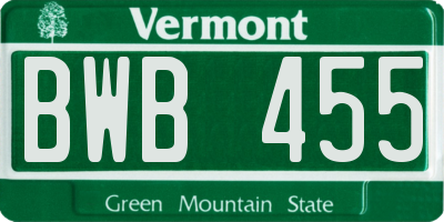 VT license plate BWB455