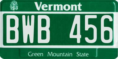 VT license plate BWB456