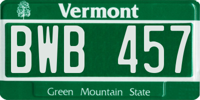 VT license plate BWB457
