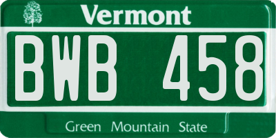 VT license plate BWB458