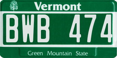 VT license plate BWB474