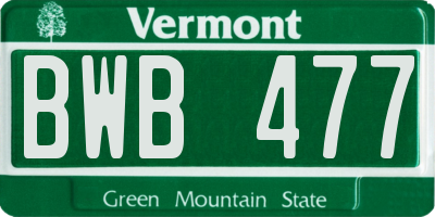 VT license plate BWB477