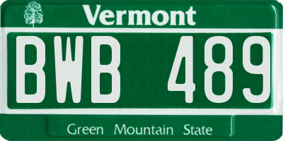 VT license plate BWB489