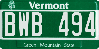 VT license plate BWB494