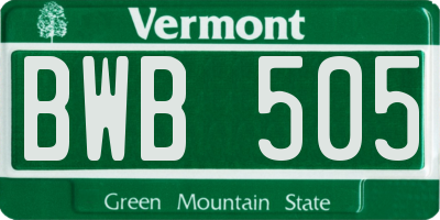VT license plate BWB505