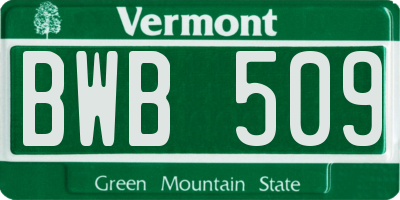 VT license plate BWB509