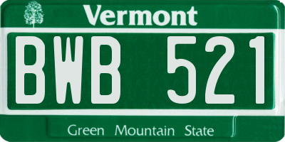 VT license plate BWB521