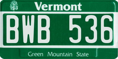 VT license plate BWB536