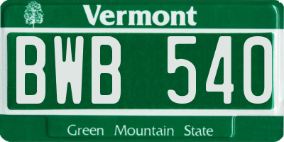 VT license plate BWB540