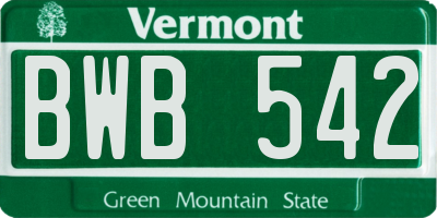 VT license plate BWB542
