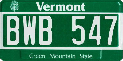 VT license plate BWB547