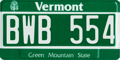 VT license plate BWB554