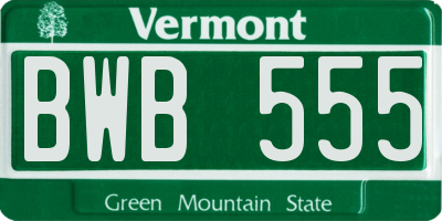 VT license plate BWB555