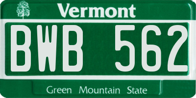 VT license plate BWB562