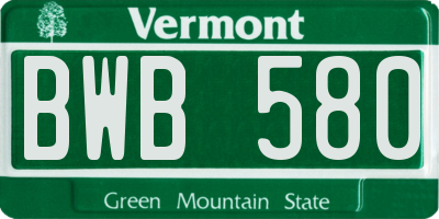 VT license plate BWB580