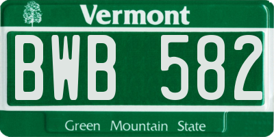VT license plate BWB582