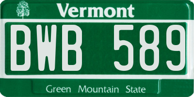 VT license plate BWB589