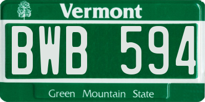 VT license plate BWB594
