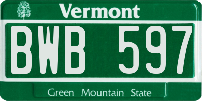 VT license plate BWB597