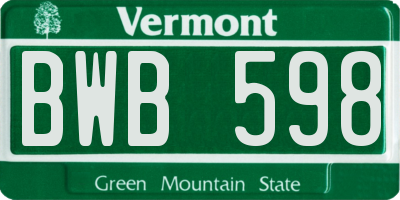 VT license plate BWB598