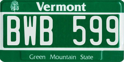 VT license plate BWB599