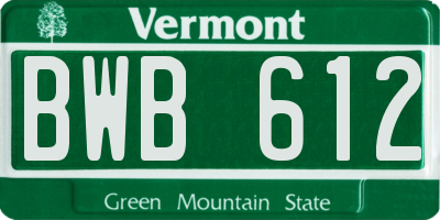 VT license plate BWB612