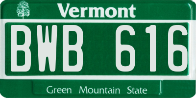 VT license plate BWB616