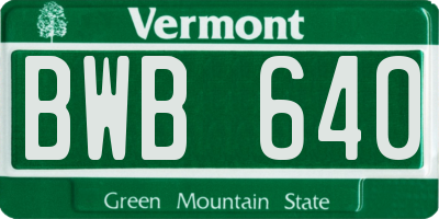 VT license plate BWB640