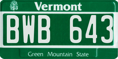 VT license plate BWB643