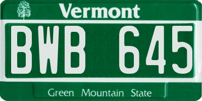VT license plate BWB645