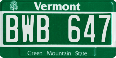 VT license plate BWB647