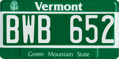 VT license plate BWB652