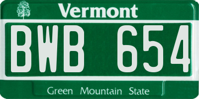 VT license plate BWB654