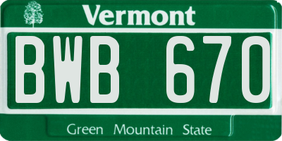 VT license plate BWB670