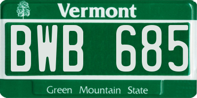 VT license plate BWB685