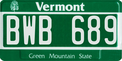 VT license plate BWB689
