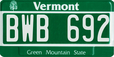 VT license plate BWB692