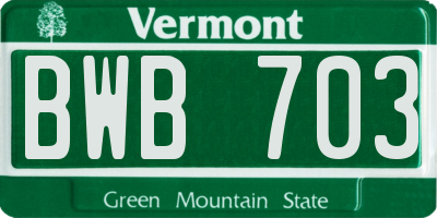 VT license plate BWB703