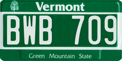 VT license plate BWB709