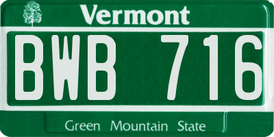 VT license plate BWB716